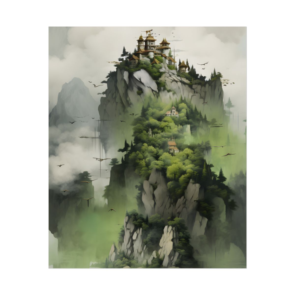 Landscape Masterpiece: Vibrant Ash Magenta & Moss Green Nature Scene - Poster