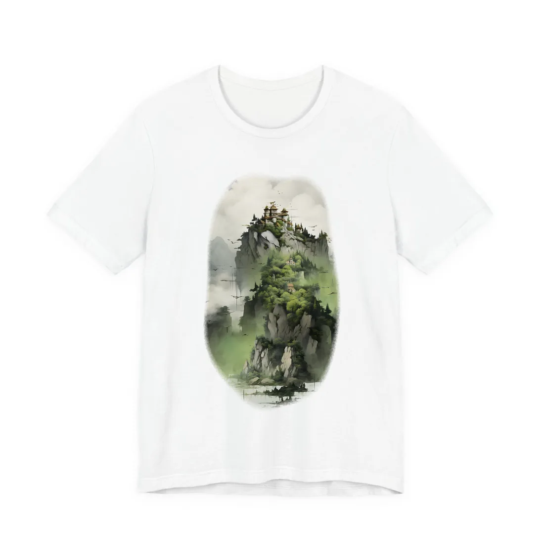 Landscape Masterpiece: Vibrant Ash Magenta & Moss Green Nature Scene T-Shirt - T-Shirt (White)