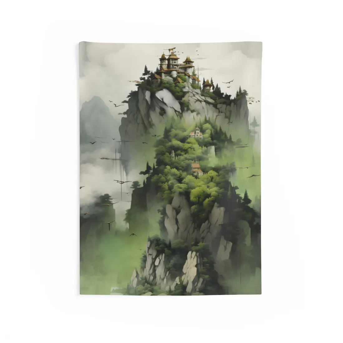 Landscape Masterpiece: Vibrant Ash Magenta & Moss Green Nature Scene - Wall Tapestry
