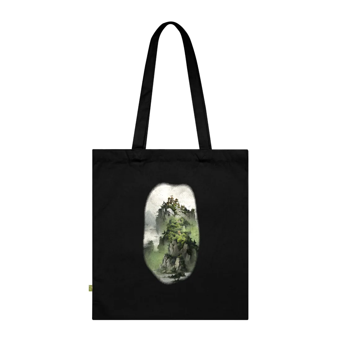 Landscape Masterpiece: Vibrant Ash Magenta & Moss Green Nature Scene Tote Bag - Tote Bag (Black)