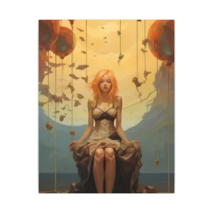 Woman Sitting Under Floating Balloons Canvas Print