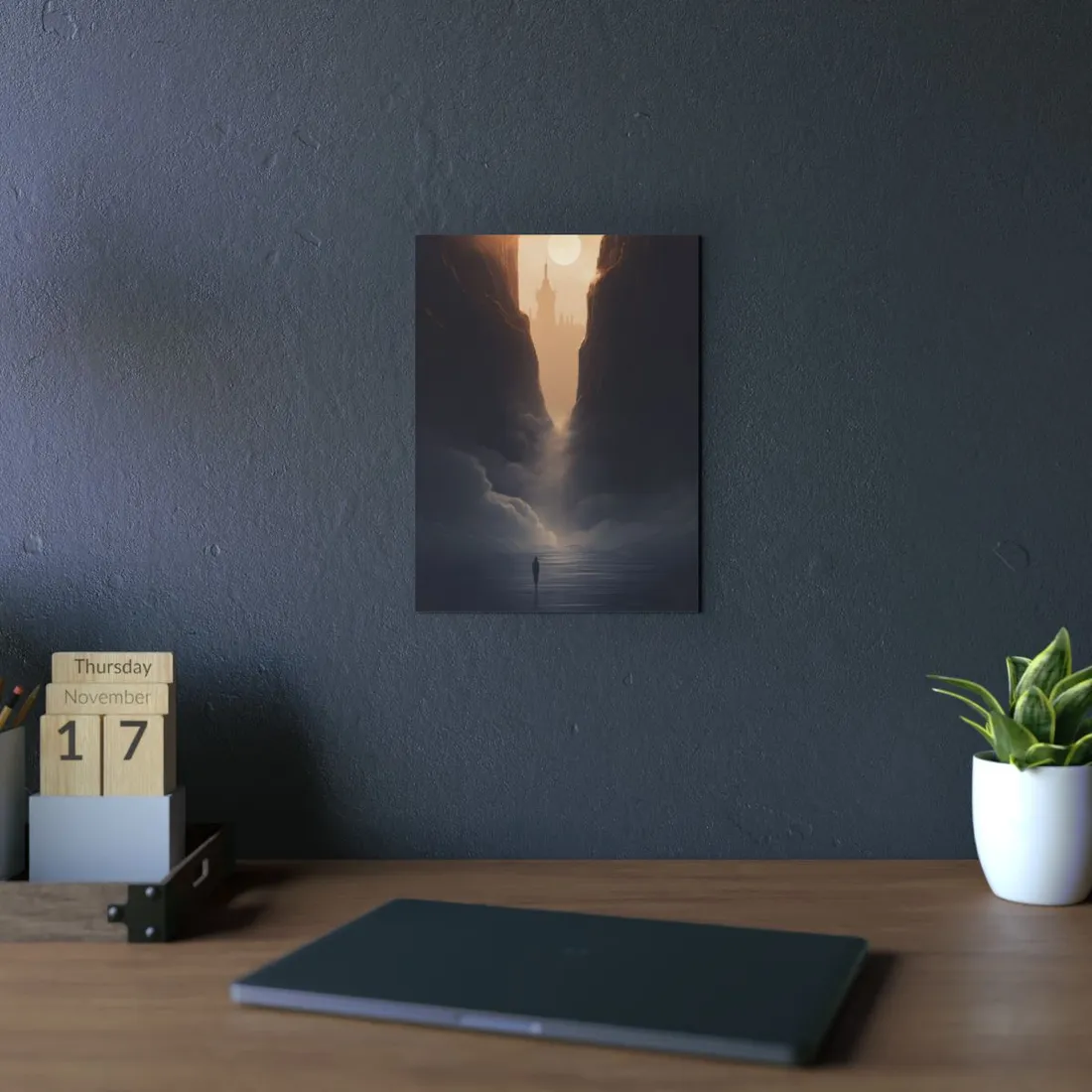 Light from Above: Canyon Chasm in Storm Clouds - Metal Poster