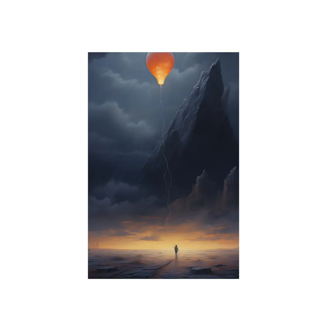 Lightning Storm: Dark Clouds Over Rocky Cliffs - Metal Poster