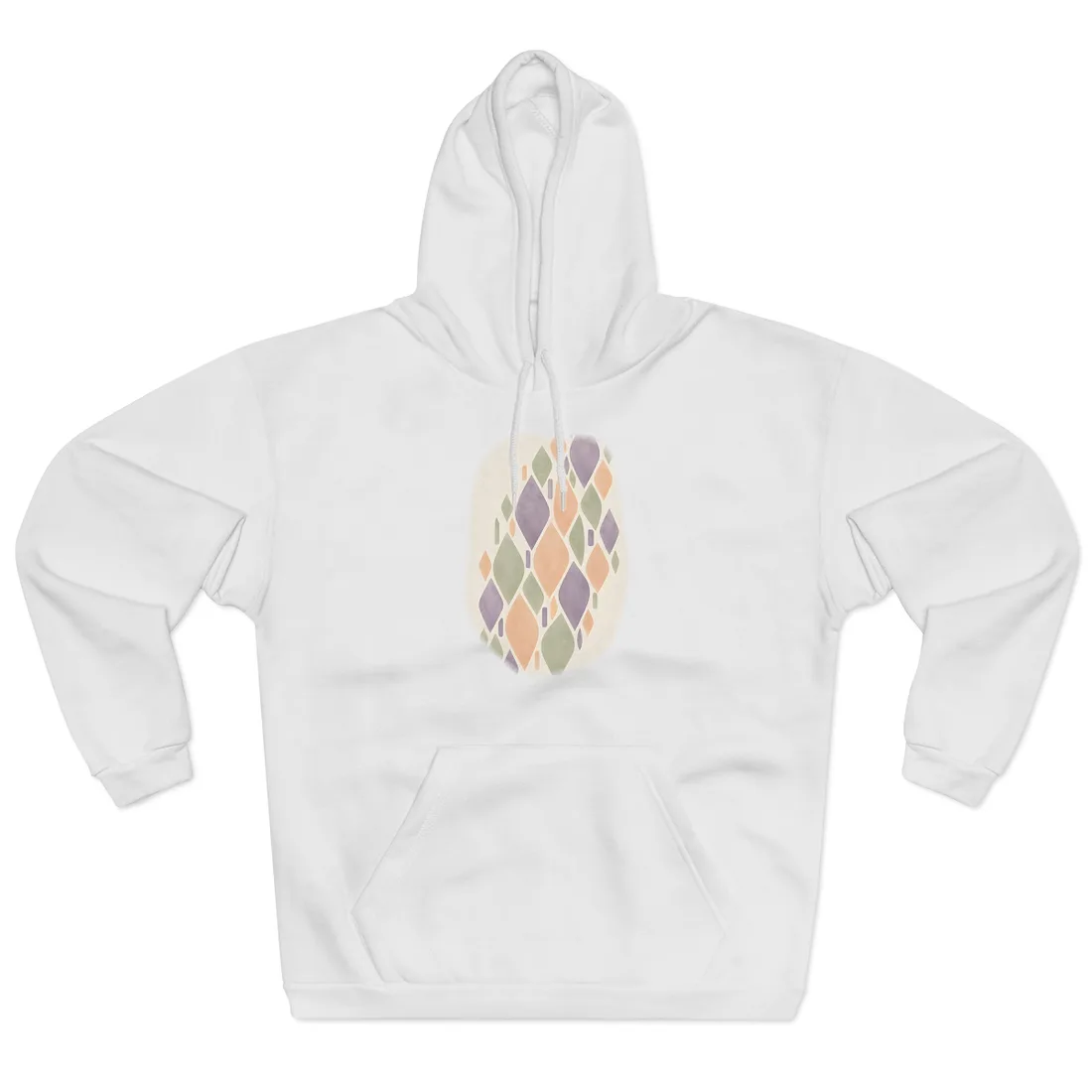Pastel lavender, peach and sage leaf shapes arranged diagonally on a cream background – Hoodie, view 1