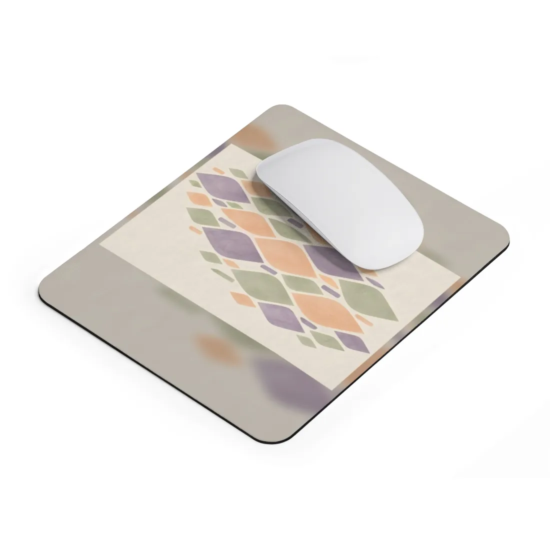 Pastel lavender, peach and sage leaf shapes arranged diagonally on a cream background – Mouse Pad, view 2