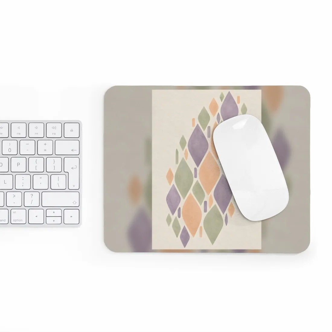 Pastel lavender, peach and sage leaf shapes arranged diagonally on a cream background – Mouse Pad, view 3