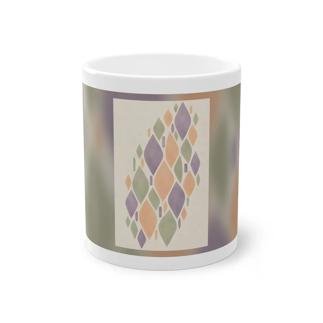 Pastel lavender, peach and sage leaf shapes arranged diagonally on a cream background – Mug, view 1