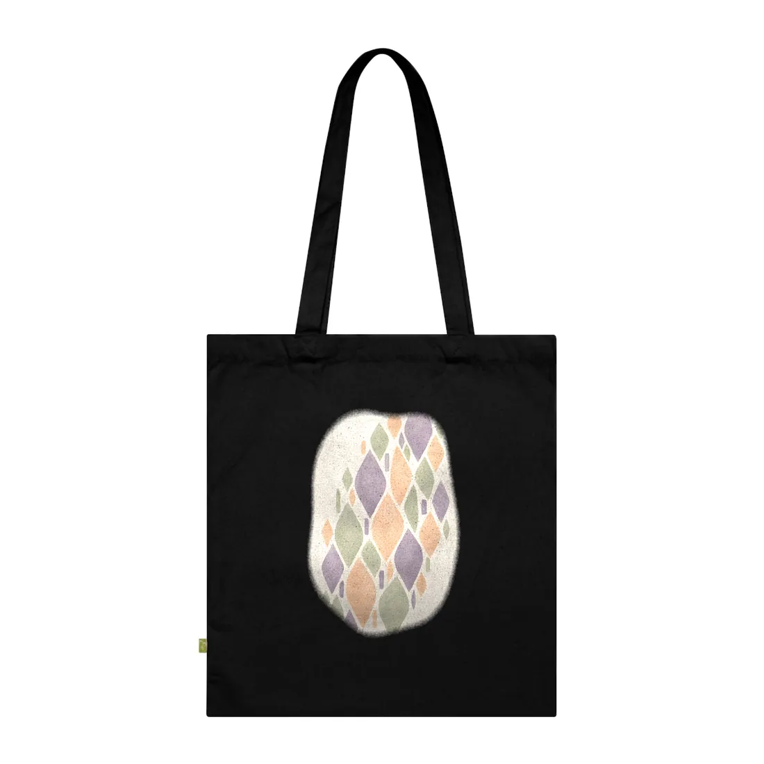 Pastel lavender, peach and sage leaf shapes arranged diagonally on a cream background – Tote Bag, view 1
