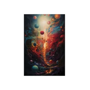 Floating Spheres and Glowing Tendrils Metal Poster