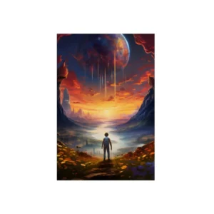 Figure Overlooking Misty Valley Metal Poster