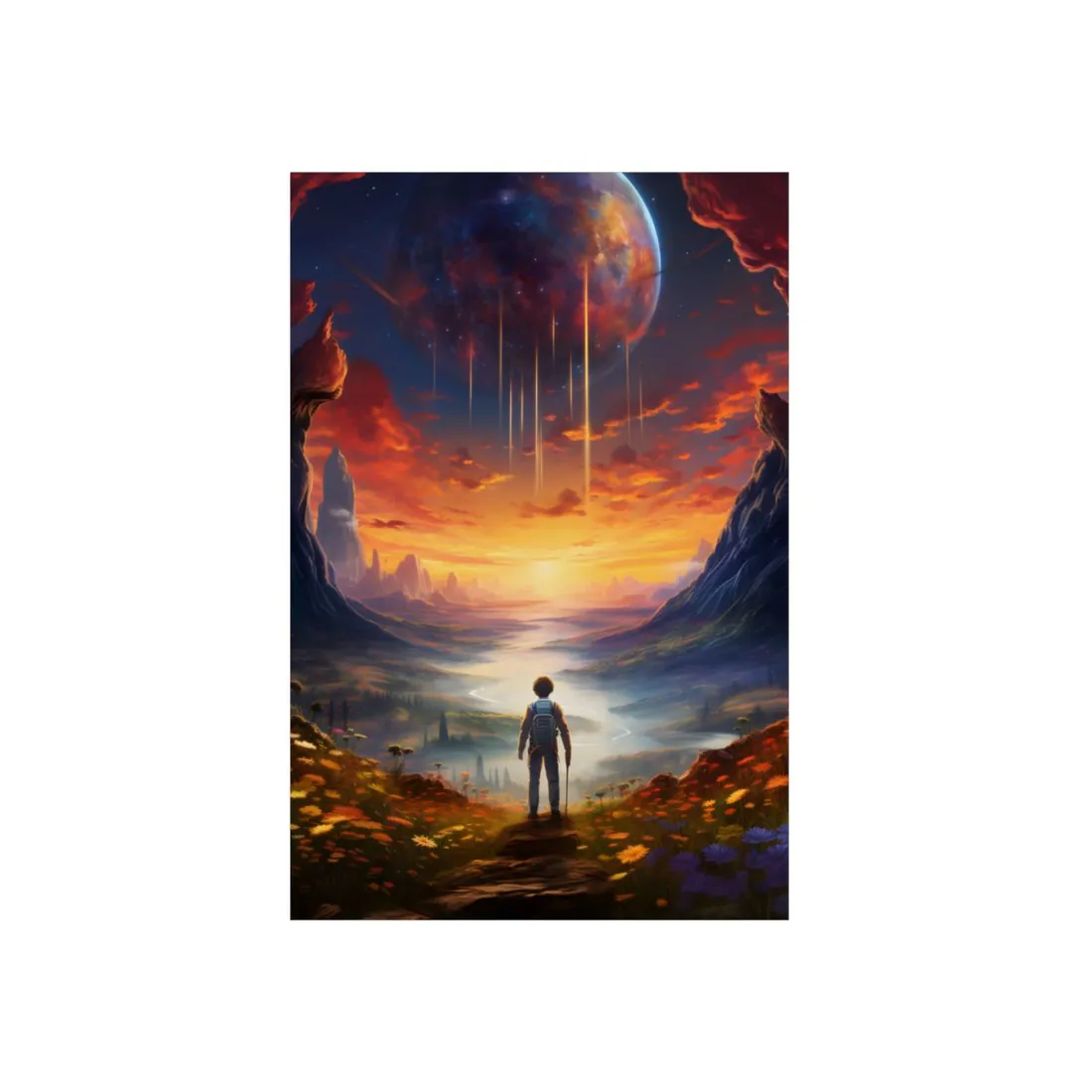 Lone Figure at Sunset: Dramatic Sky Landscape - Metal Poster