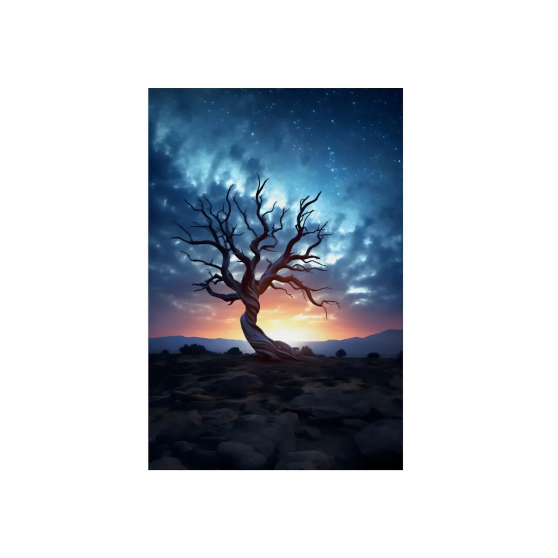 Lone Tree at Dusk: Silhouette Landscape - Metal Poster