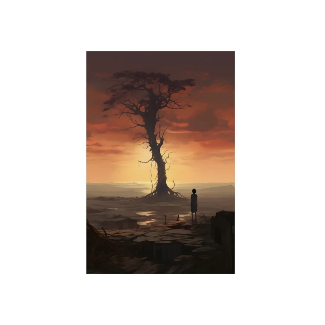 Lone Tree at Sunset: Solitary Figure on the Horizon - Metal Poster