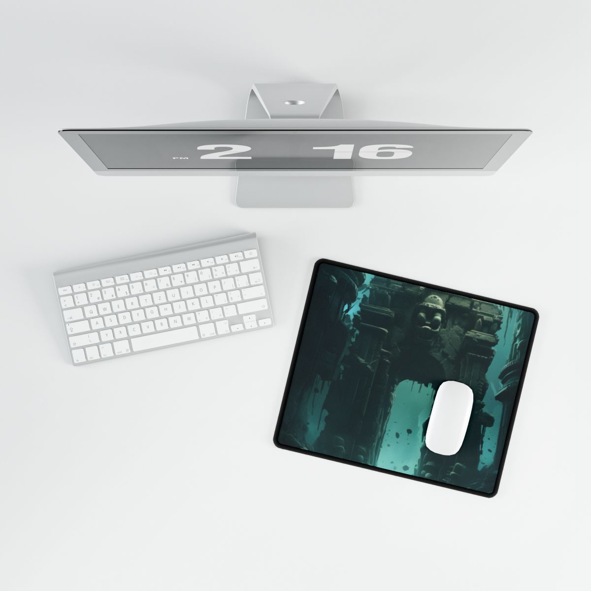 Lost Underwater Ancient City: Mysterious Blue Hues Art - Desk Mat