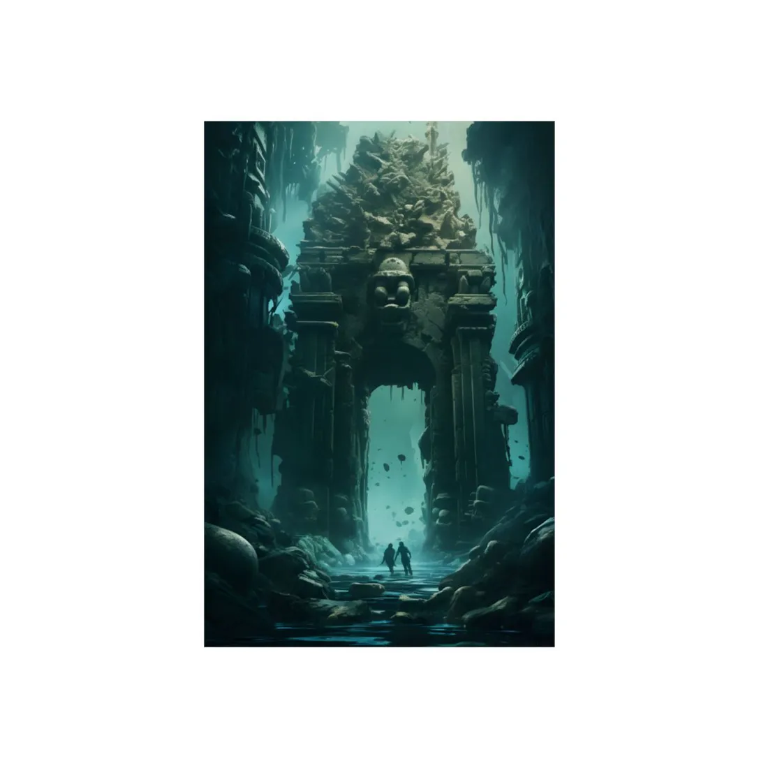 Lost Underwater Ancient City: Mysterious Blue Hues Art - Metal Poster