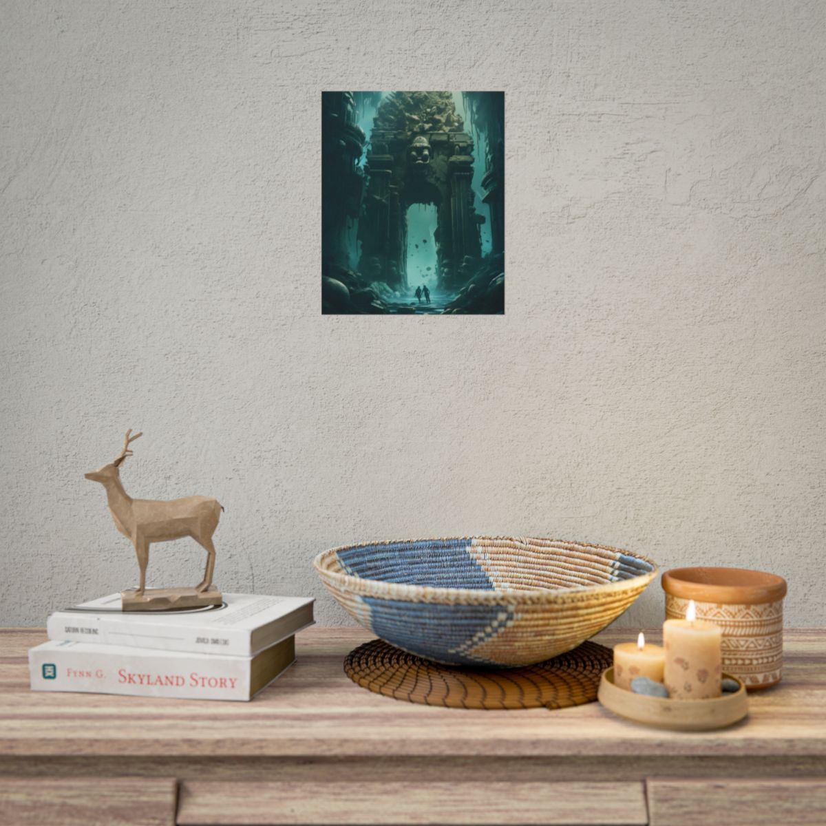 Lost Underwater Ancient City: Mysterious Blue Hues Art - Poster