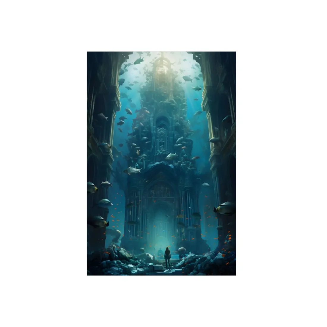 Lost Underwater City: Ancient Civilization Sunken in Blue Waters - Metal Poster