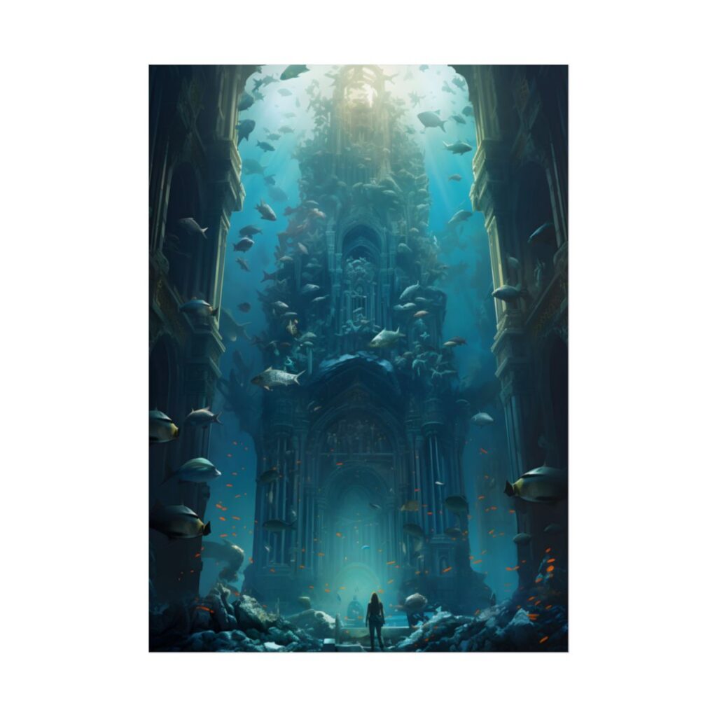 Lost Underwater City: Ancient Civilization Sunken in Blue Waters - Poster