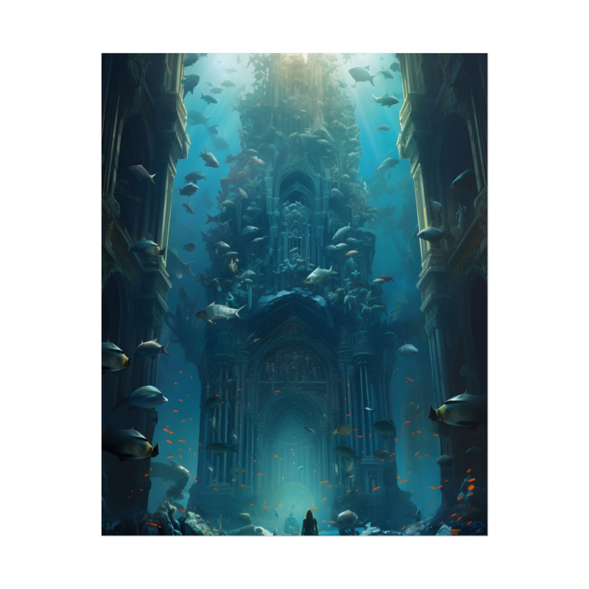 Lost Underwater City: Ancient Civilization Sunken in Blue Waters - Poster
