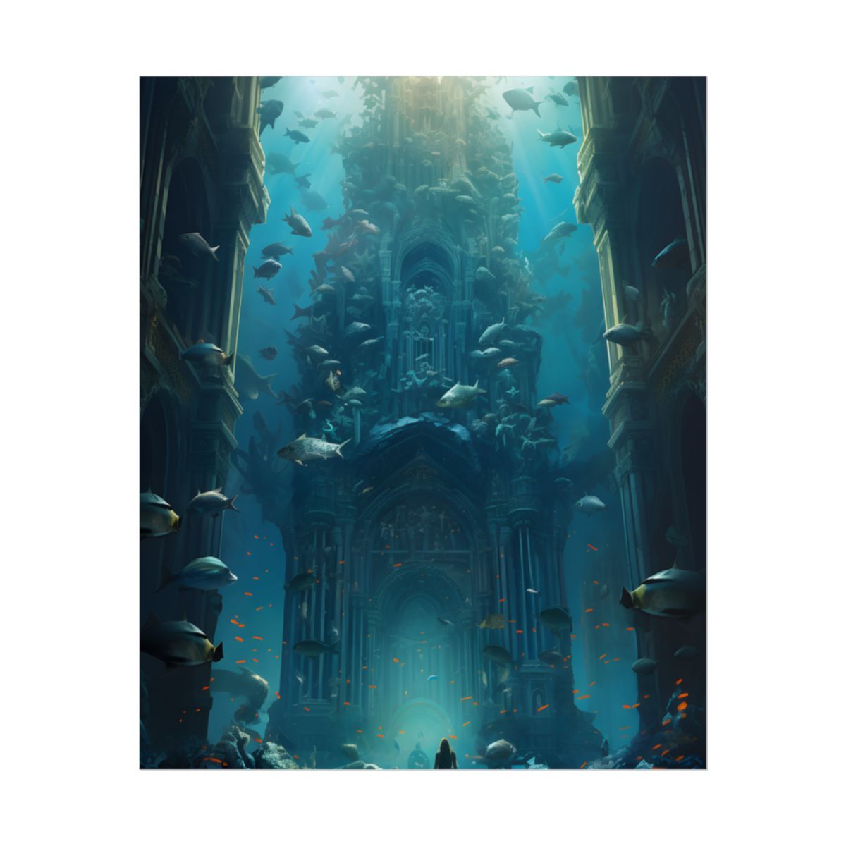Lost Underwater City: Ancient Civilization Sunken in Blue Waters - Poster