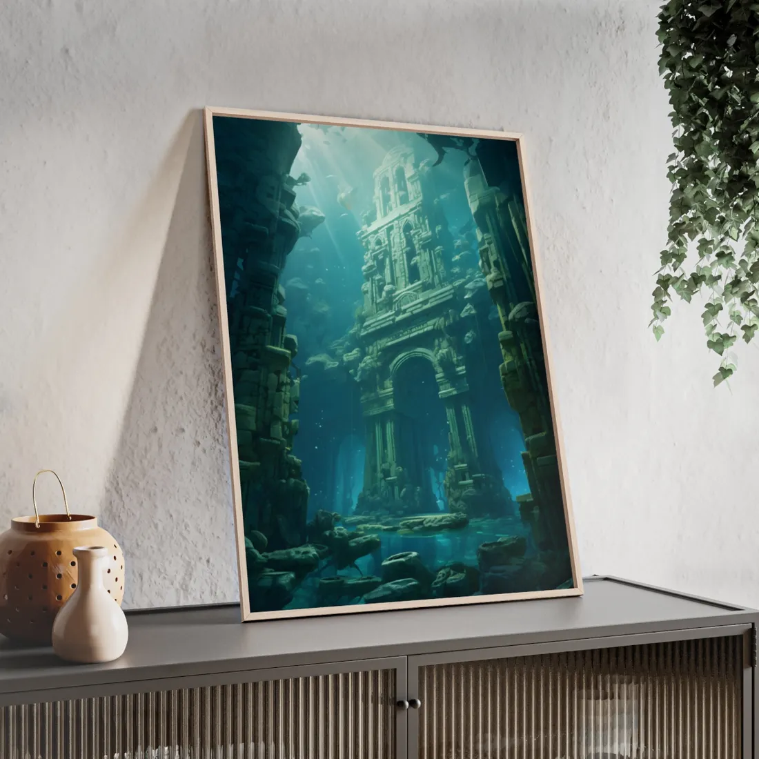 Lost Underwater City: Ancient Oceanic Ruins - Framed Poster