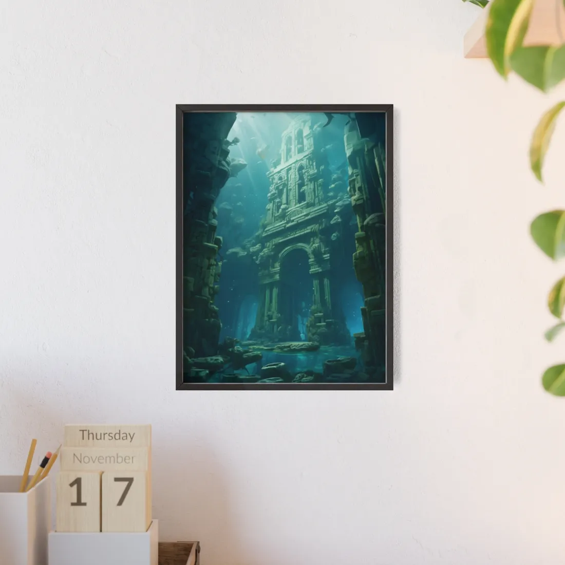 Lost Underwater City: Ancient Oceanic Ruins - Framed Poster