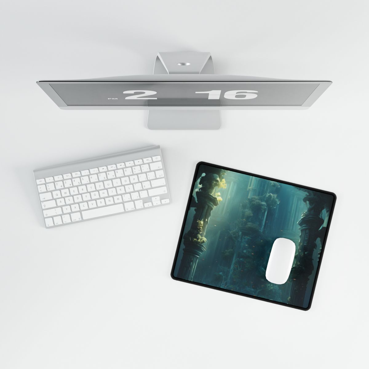Lost Underwater City: Ancient Sunken Ruins in Blue Depths - Desk Mat
