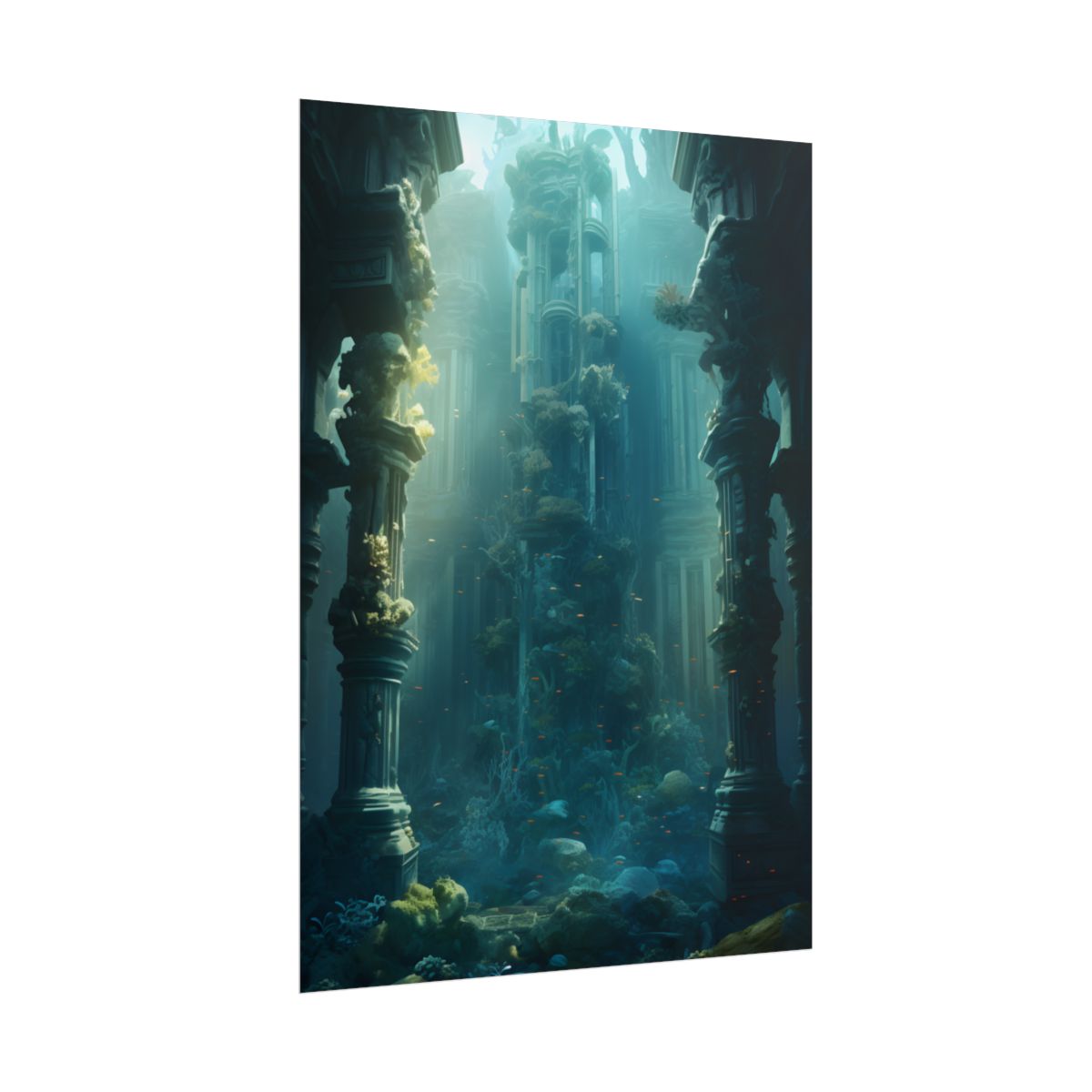 Lost Underwater City: Ancient Sunken Ruins in Blue Depths - Poster