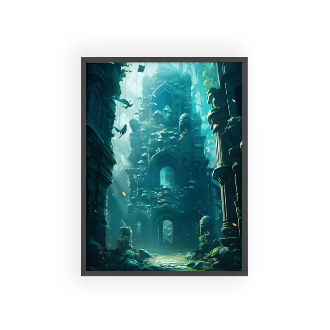 Lost Underwater Civilization: Ancient Artifacts in Mysterious Depths - Framed Poster