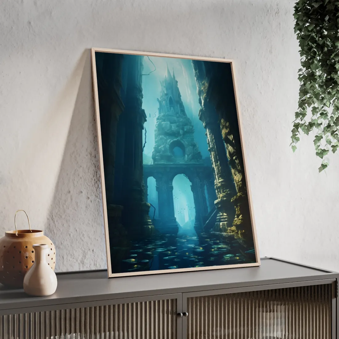 Lost Underwater Civilization: Ancient City - Framed Poster