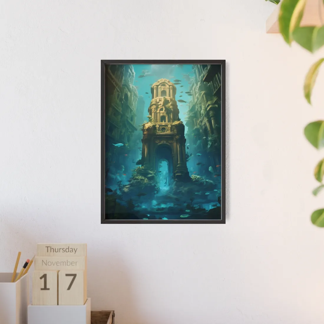 Lost Underwater Civilization: Ancient City Ruins Art - Framed Poster