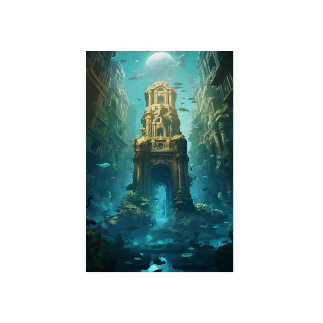 Lost Underwater Civilization: Ancient City Ruins Art - Metal Poster