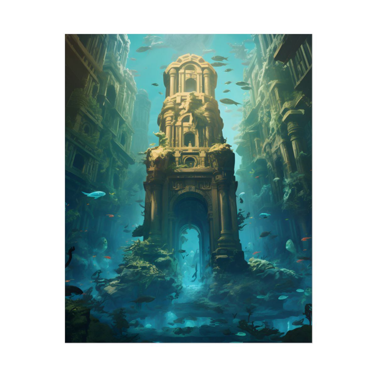 Lost Underwater Civilization: Ancient City Ruins Art - Poster