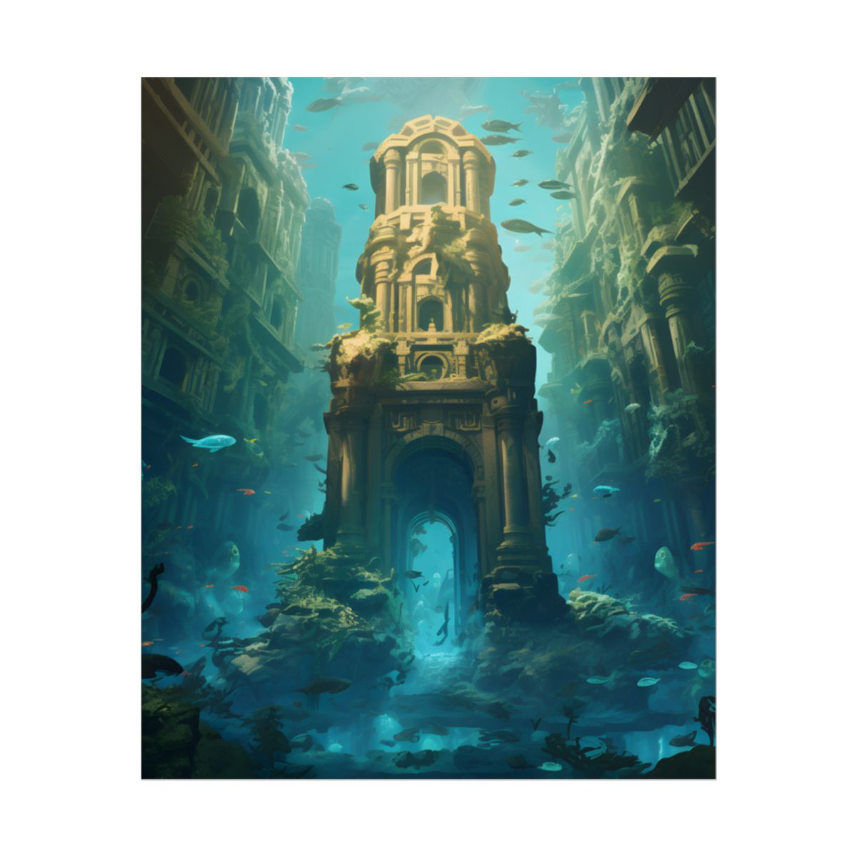 Lost Underwater Civilization: Ancient City Ruins Art - Poster
