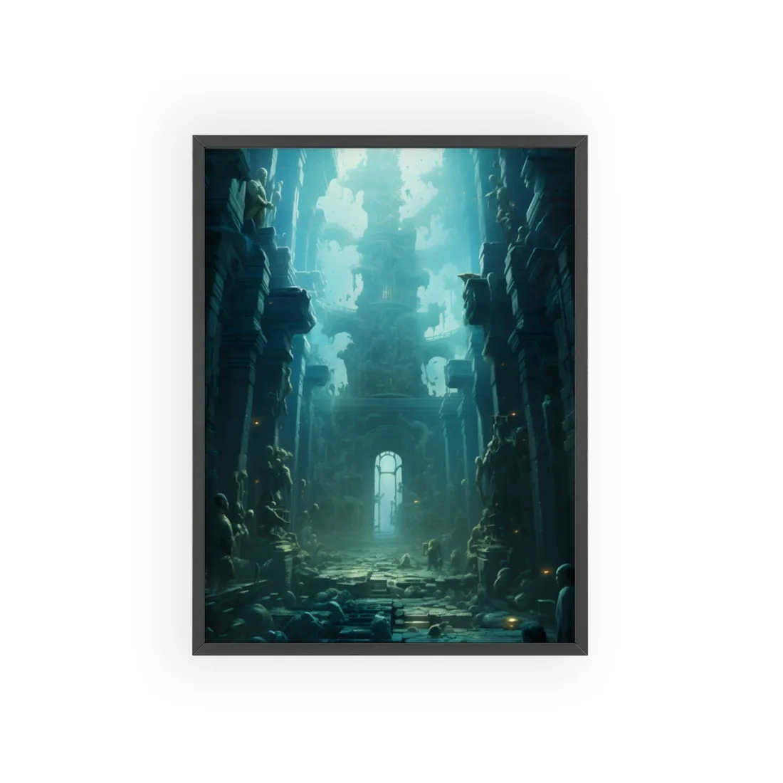 Lost Underwater Civilization: Ancient Ruins in Sunken Depths - Framed Poster