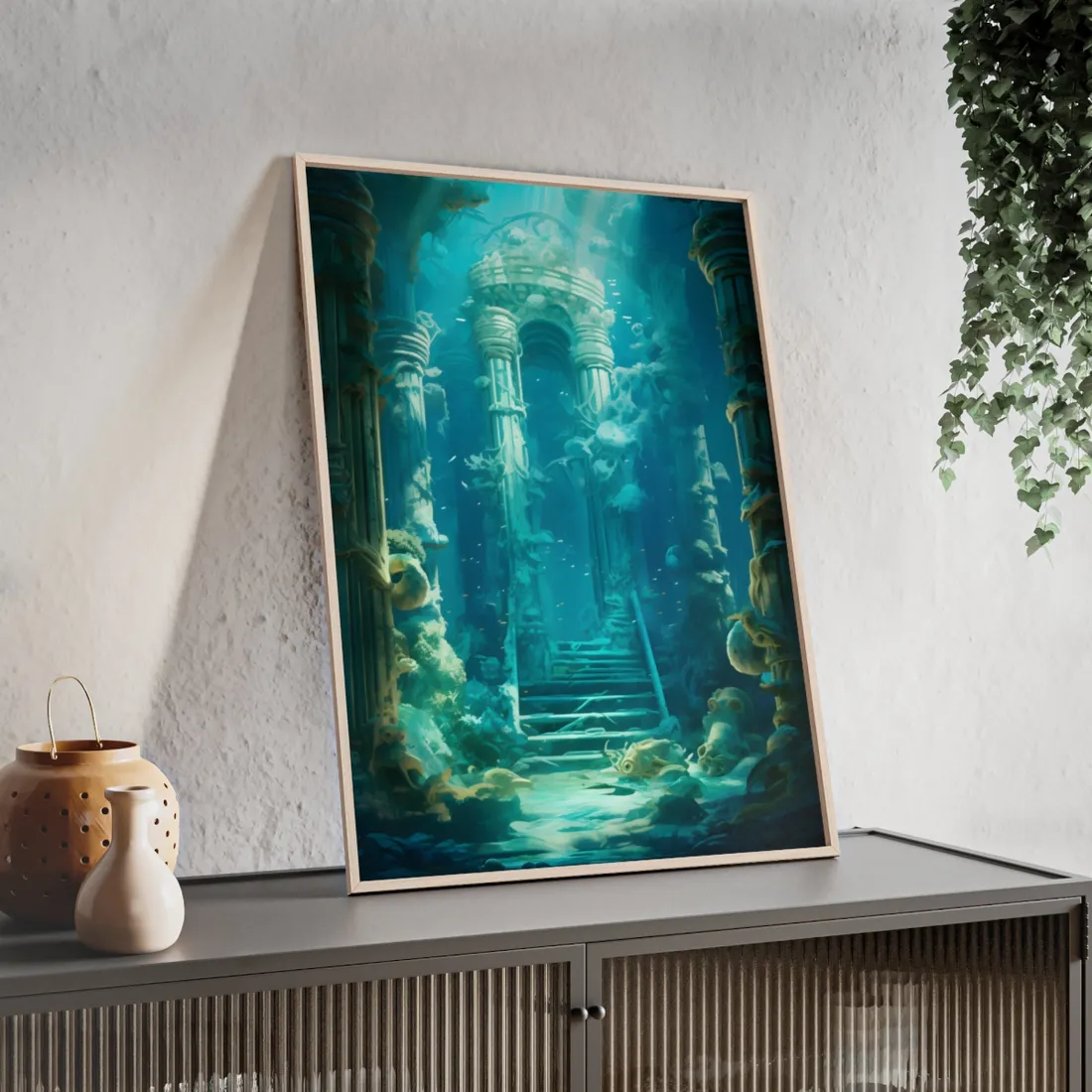 Lost Underwater Civilization: Submerged Ancient Ruins - Framed Poster