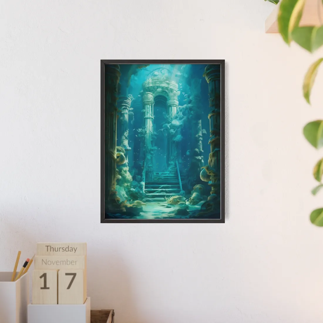 Lost Underwater Civilization: Submerged Ancient Ruins - Framed Poster