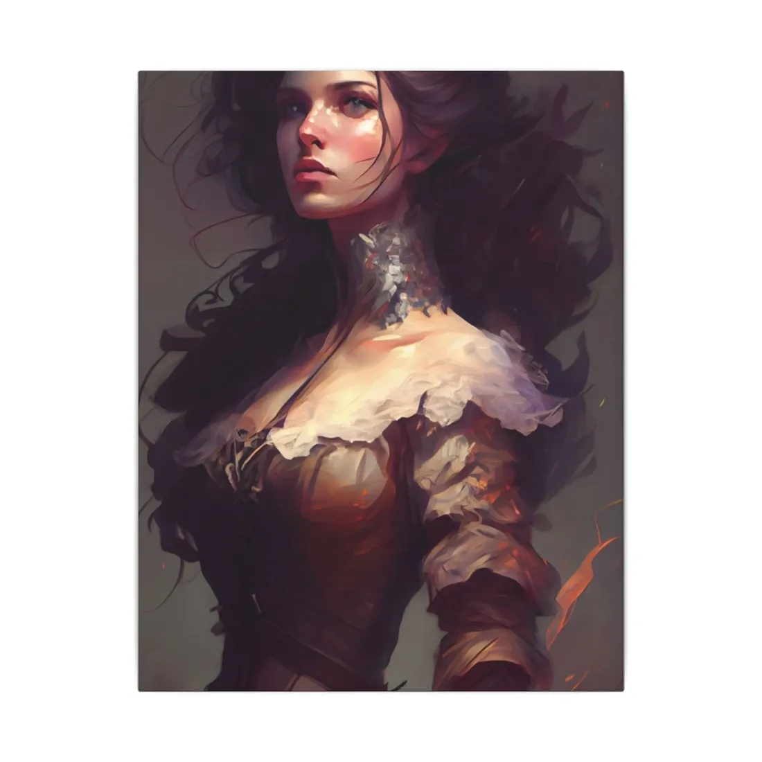 Lovely Brown Hair Portrait: Stunning Female Art - Canvas