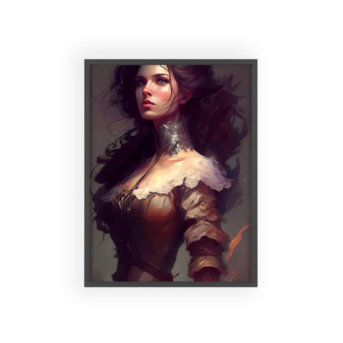 Lovely Brown Hair Portrait: Stunning Female Art - Framed Poster