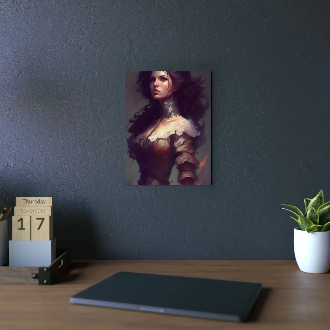 Lovely Brown Hair Portrait: Stunning Female Art - Metal Poster