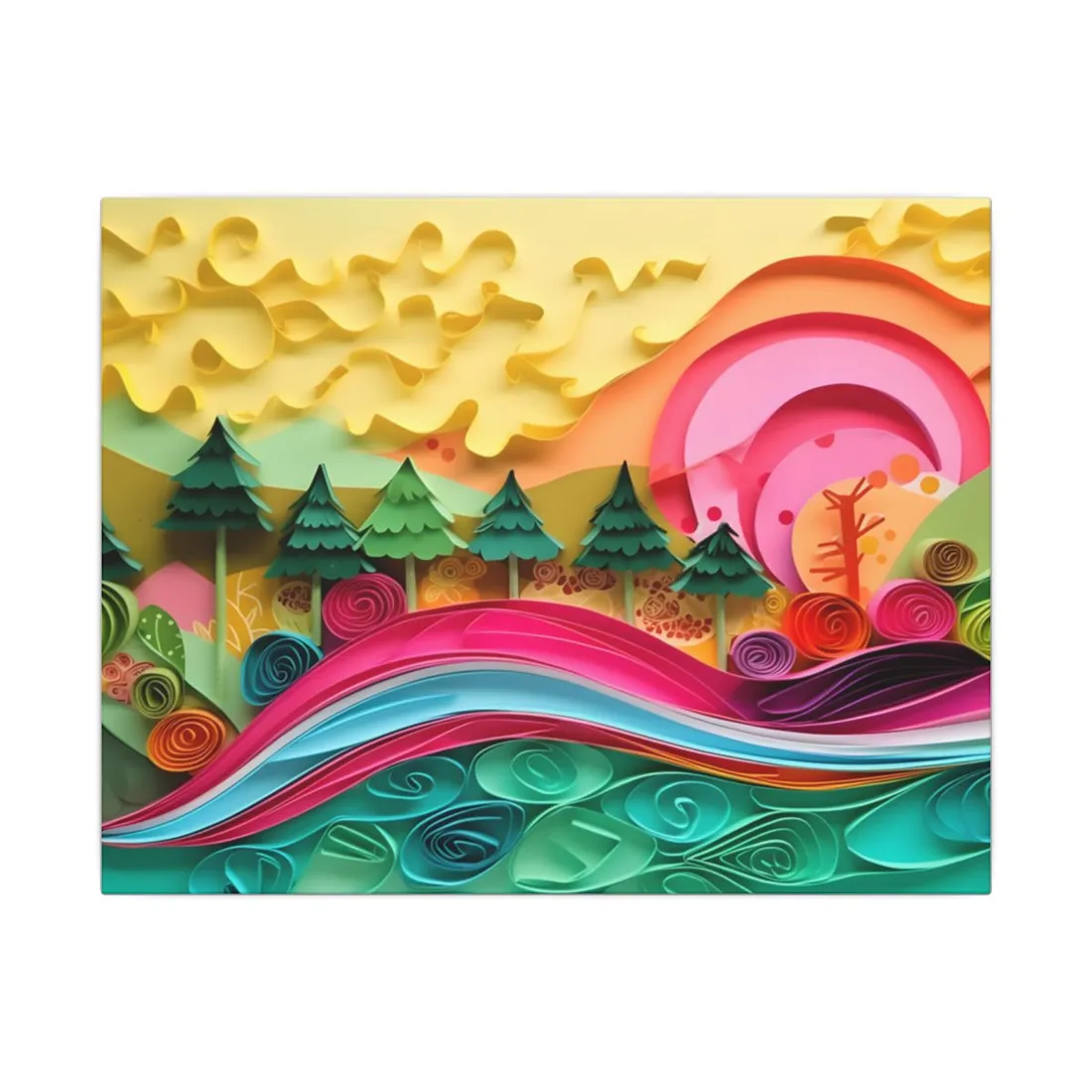 Magical Beach Landscape: Paper Art Masterpiece - Canvas