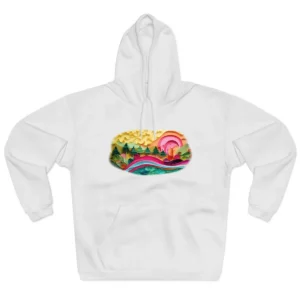 Quilled Pine Forest: Vibrant Paper Art Sunset Landscape Hoodie