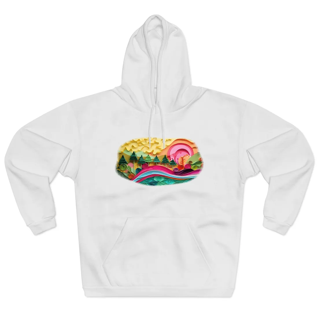 Magical Beach Landscape: Paper Art Masterpiece Hoodie - Hoodie (White)
