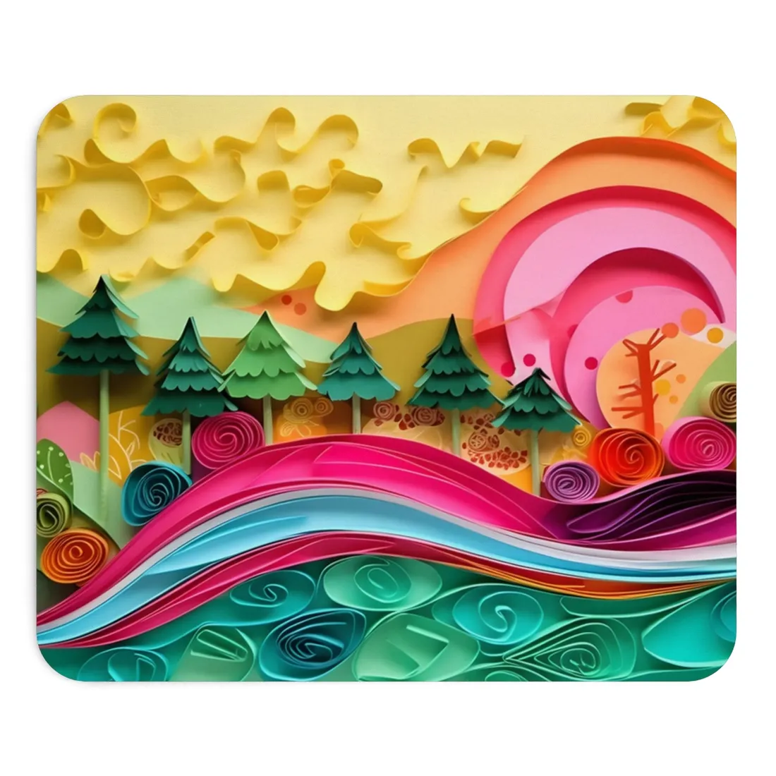 Magical Beach Landscape: Paper Art Masterpiece - Mouse Pad