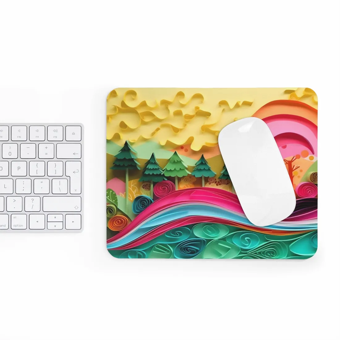 Magical Beach Landscape: Paper Art Masterpiece - Mouse Pad