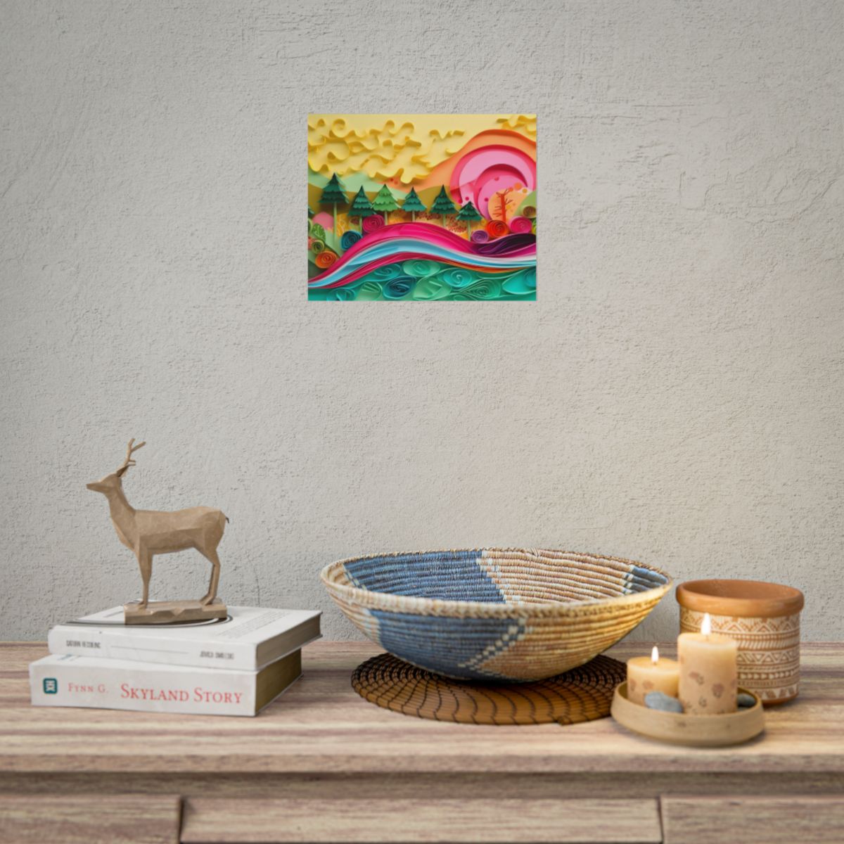 Magical Beach Landscape: Paper Art Masterpiece - Poster