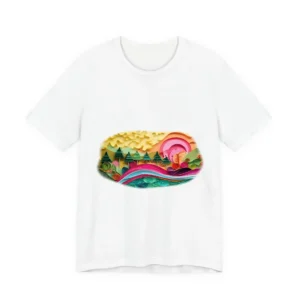 Quilled Pine Forest: Vibrant Paper Art Sunset Landscape T-Shirt