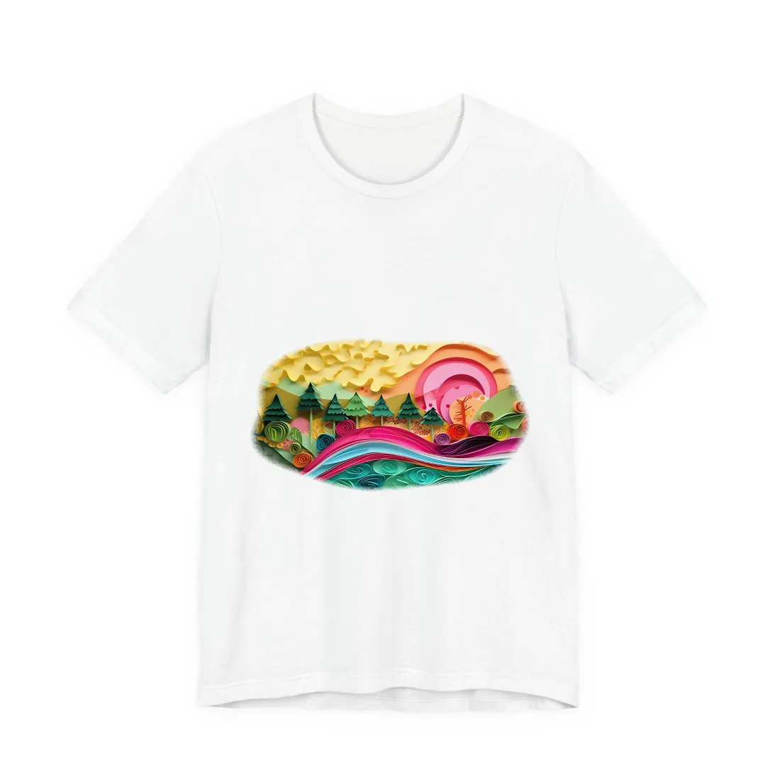 Magical Beach Landscape: Paper Art Masterpiece T-Shirt - T-Shirt (White)