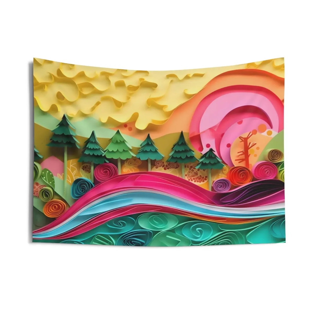 Magical Beach Landscape: Paper Art Masterpiece - Wall Tapestry