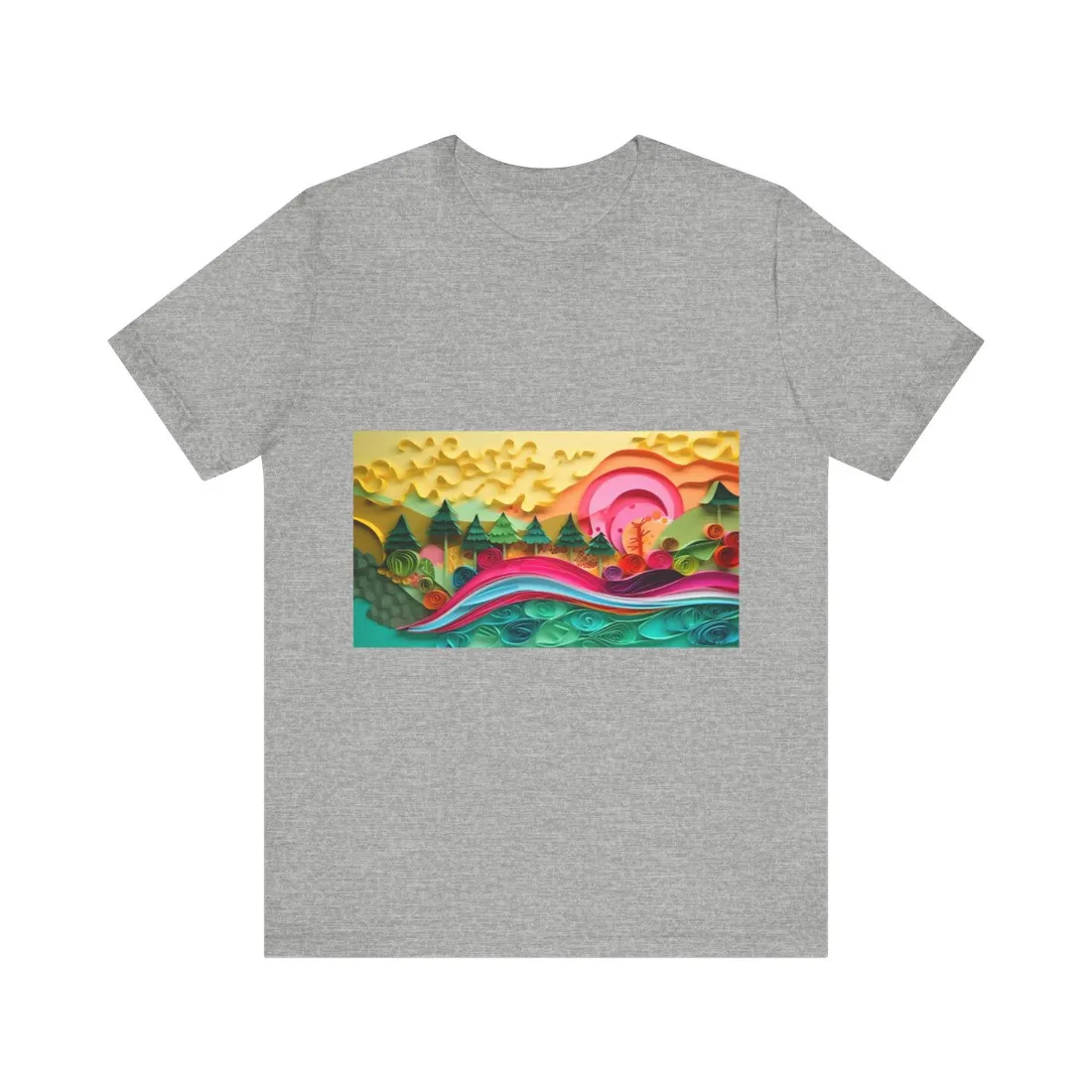 Magical Beach Landscape: Paper Art Masterpiece - T-Shirt